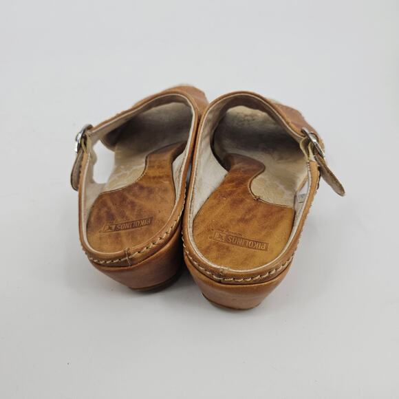 Pikolinos Tan Brown Leather Heeled Slide Sandal Shoe Women's 37 US 7 Boho Chic - Picture 4 of 10